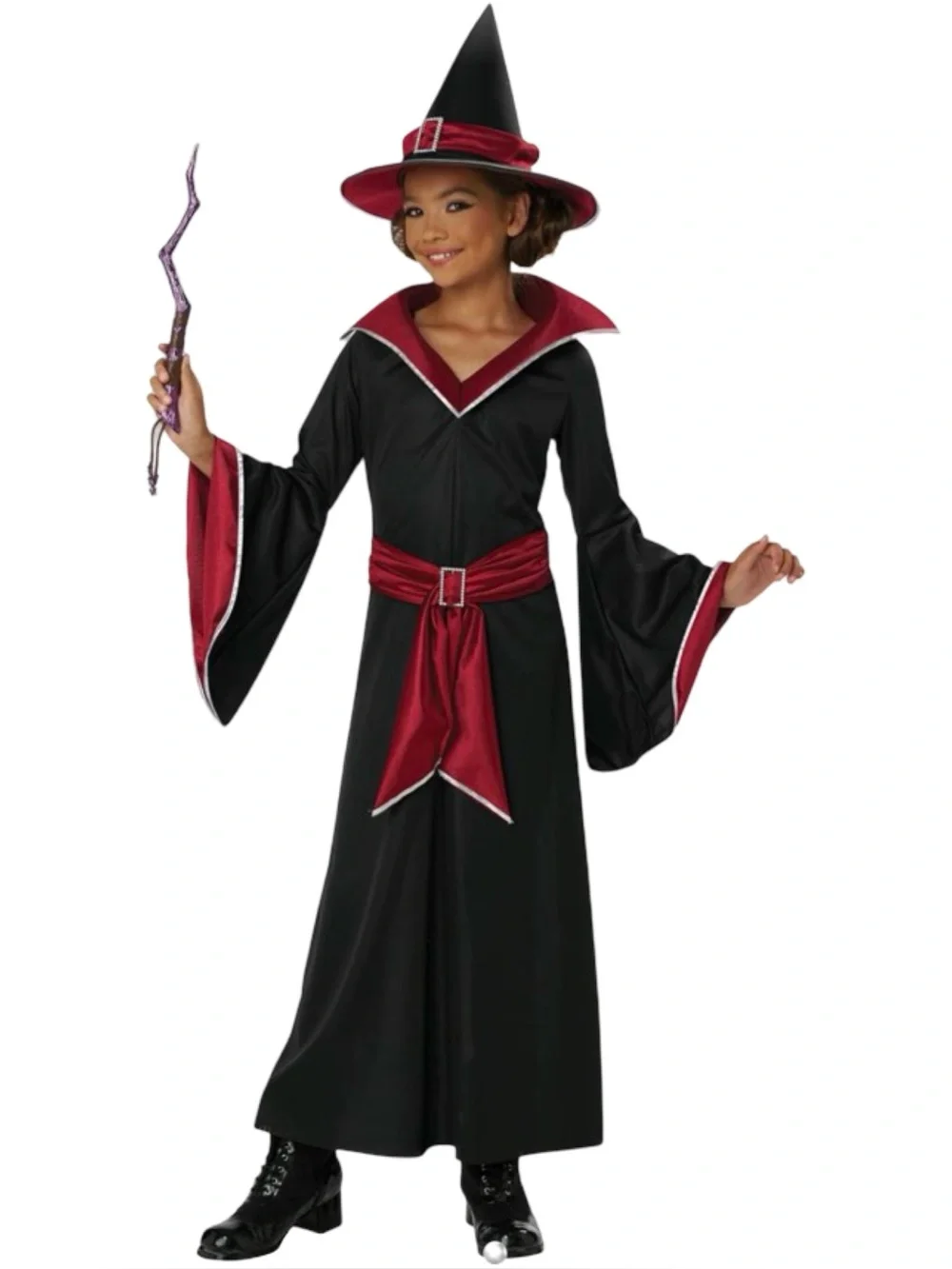 California Costumes Girls Black Red Glamour Witch Halloween Costume Dress Hat M